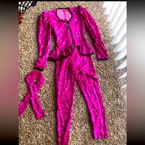 Pink Sequin Jumpsuit with Black Outlining